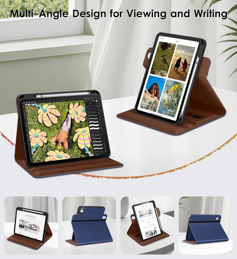 DTTO for iPad A16 Case, iPad 11th / 10th Generation Case (2025/2022), 360 Degree Rotating Premium Leather Folio Stand Cover with Pencil Holder, Navy Blue - Image 2